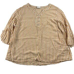 Naif Petite‎ Women's Striped Blouse PL Rayon tan white
